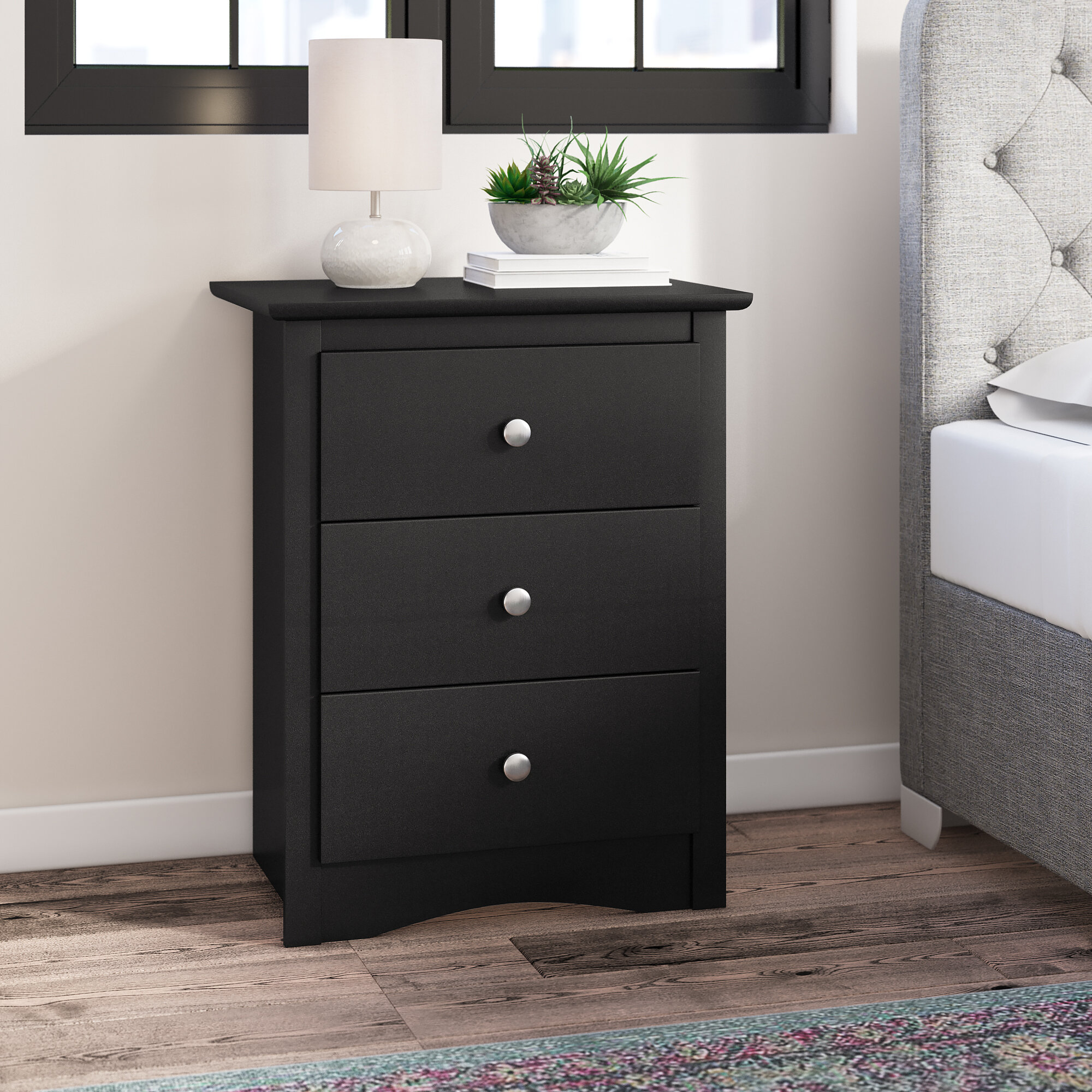 three drawer night stand black