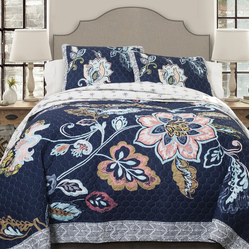 Shades Of Blue Gold Cream Bedding King Size Quilt Cover Set