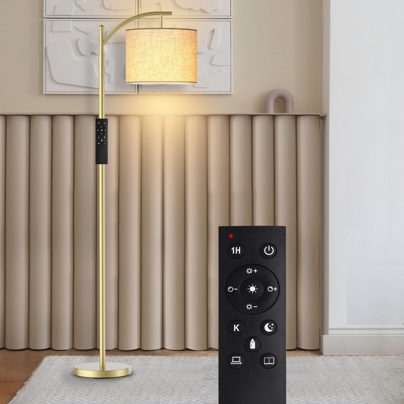 62" Arched Floor Lamp with Remote Control and Bulb Included Base Finish: Gold