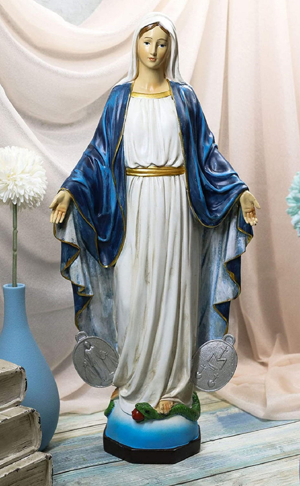The Holiday Aisle® Virgin Mother Mary Madonna With Miraculous Miracle  Medals Our Lady Of Grace Statue Catholic Church Themed Accent Decor  Figurine 
