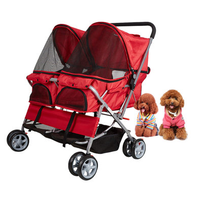 Foldable Pet Stroller With Two Carriers