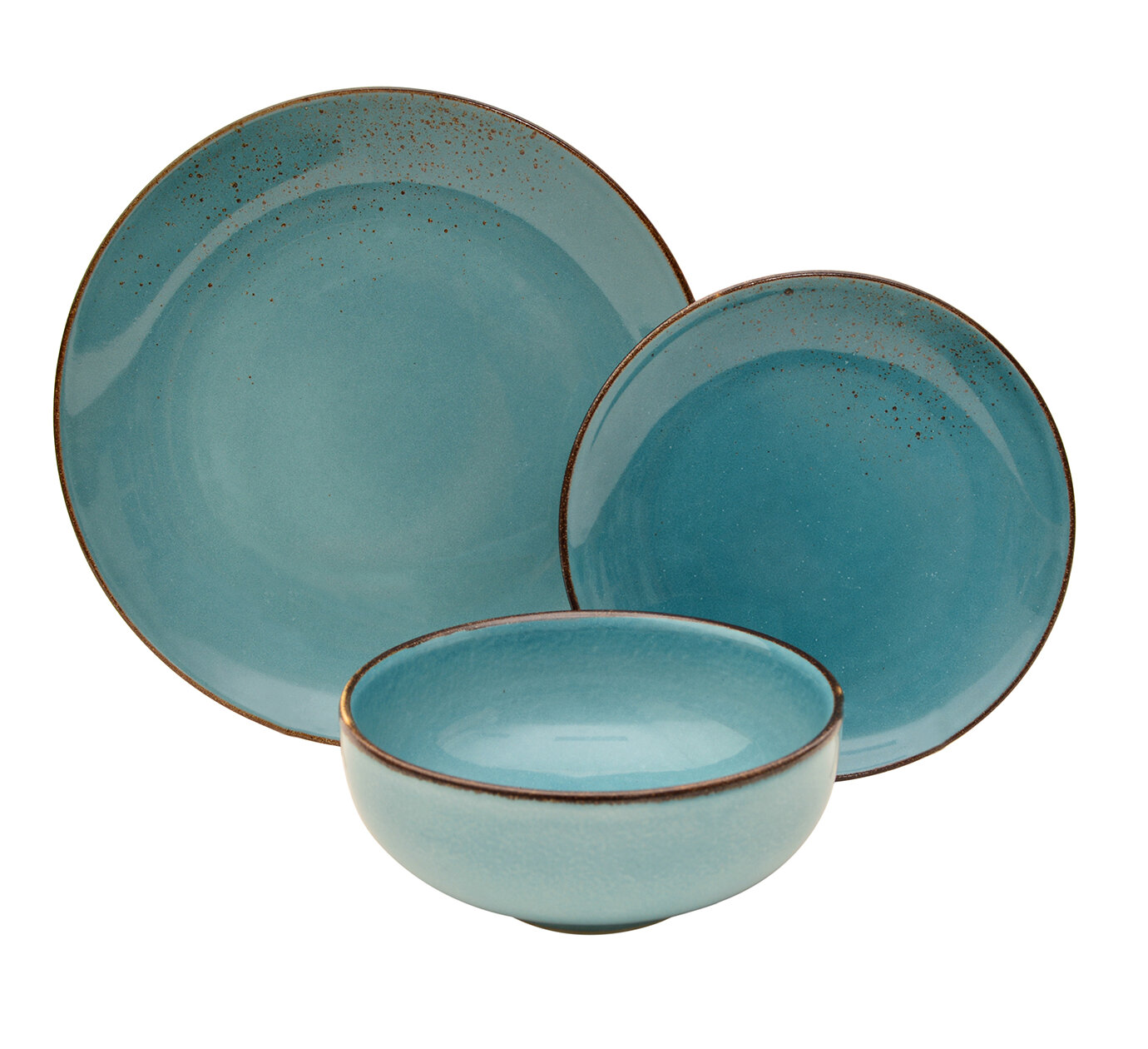 Elanze Designs Reactive Glaze Ceramic Stoneware Dinnerware 16 Piece Set Ice Blue Service for 4 