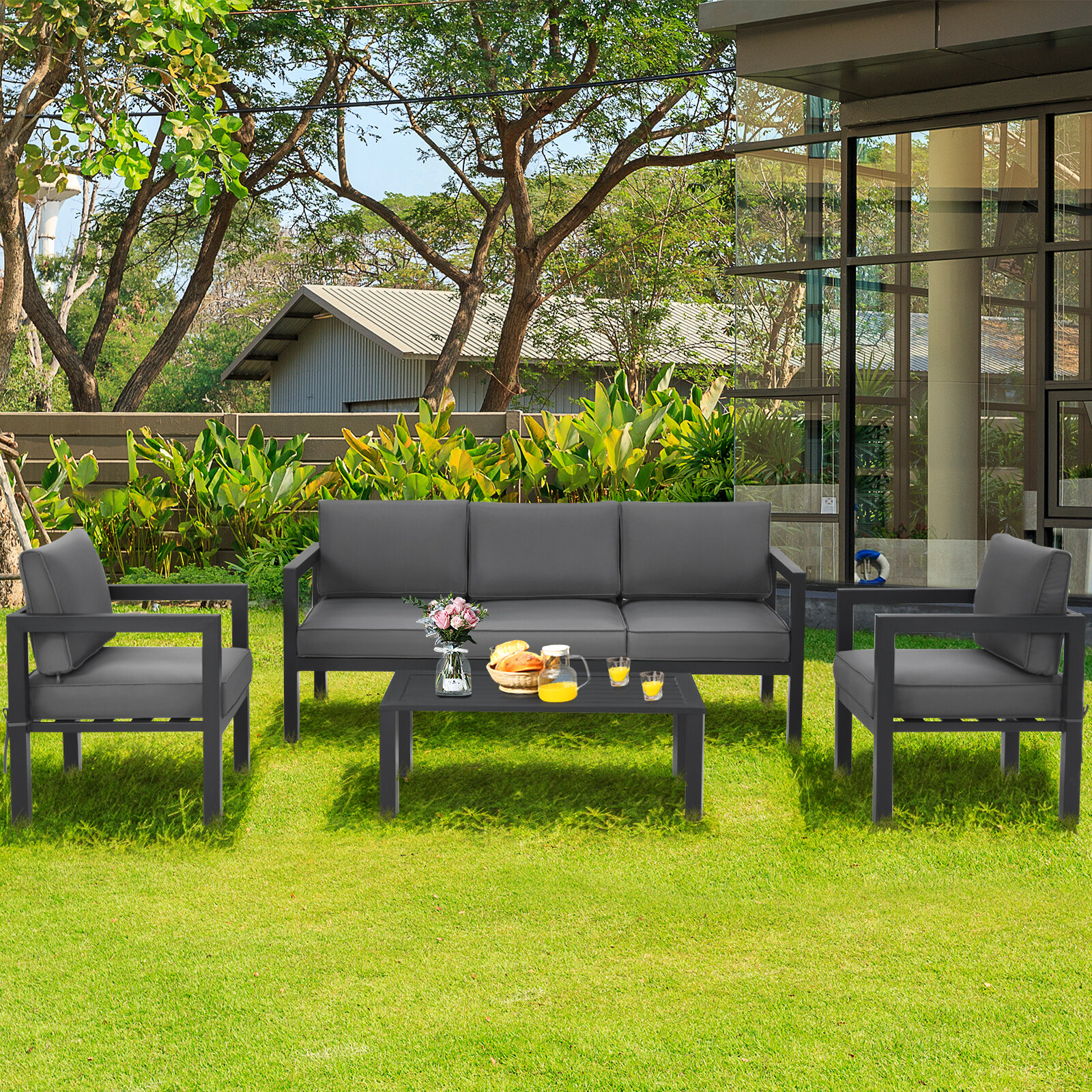 metal patio furniture sets with cushions