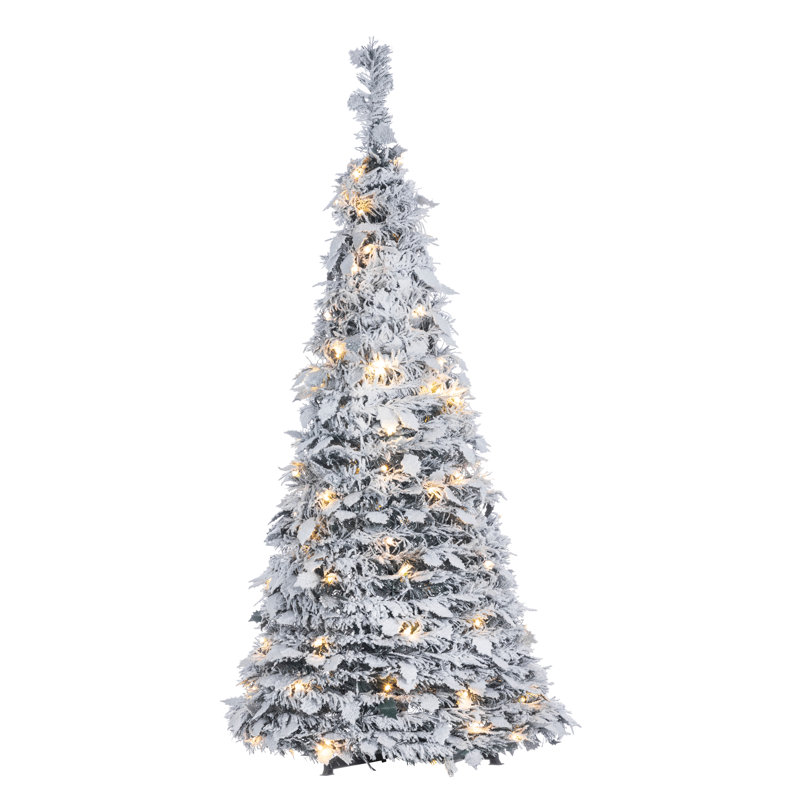 The Holiday Aisle Pop Up Holly Leaves Silver Pine Artificial Christmas Tree With Clear White Lights Reviews Wayfair