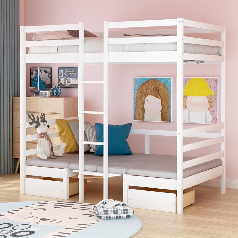 bunk bed with table underneath