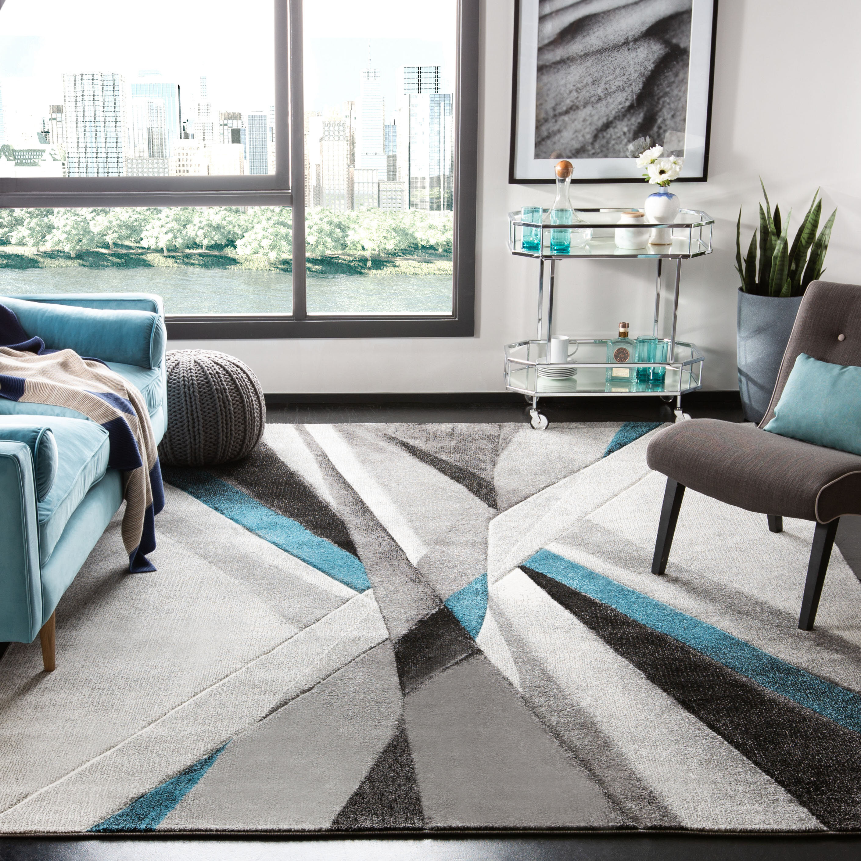 Orren Ellis Anne Abstract Gray Teal Area Rug Reviews