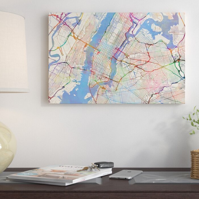 Urban Rainbow Street Map Series New York City New York Usa Graphic Art On Wrapped Canvas