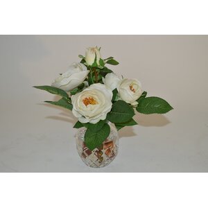 White Rose Spray in Etched Vase