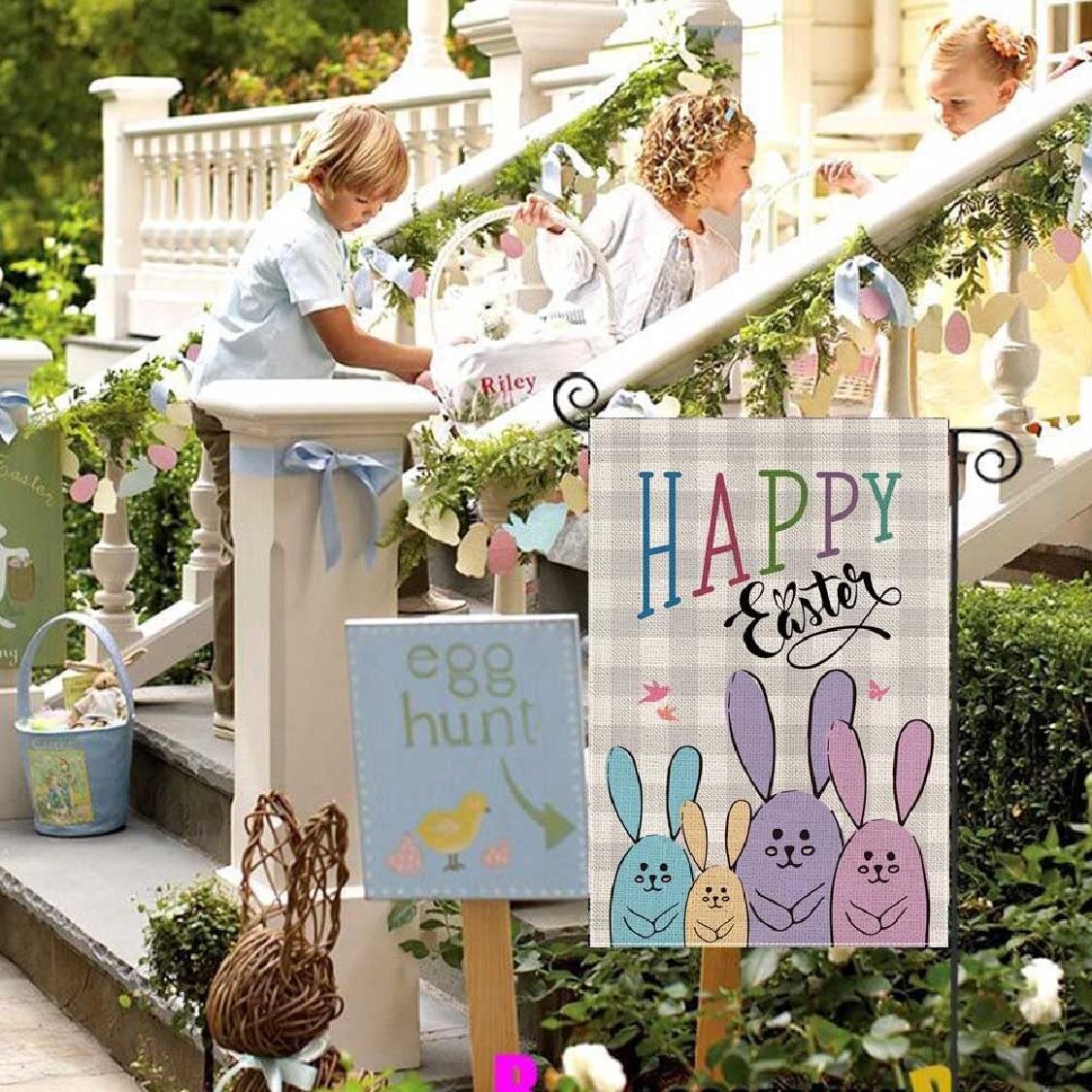 Easter Garden flag,Double Sided Vertical Holiday Yard Decor,12.5 x 18 inches,Easter Decor Outdoor Farmhouse Easter Ornament,Easter gift Easter Bunny 