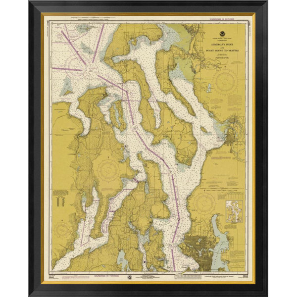 Global Gallery Nautical Chart Admiralty Inlet And Puget Sound To Seattle Ca 1975 Sepia Tinted Framed Graphic Art On Canvas Wayfair