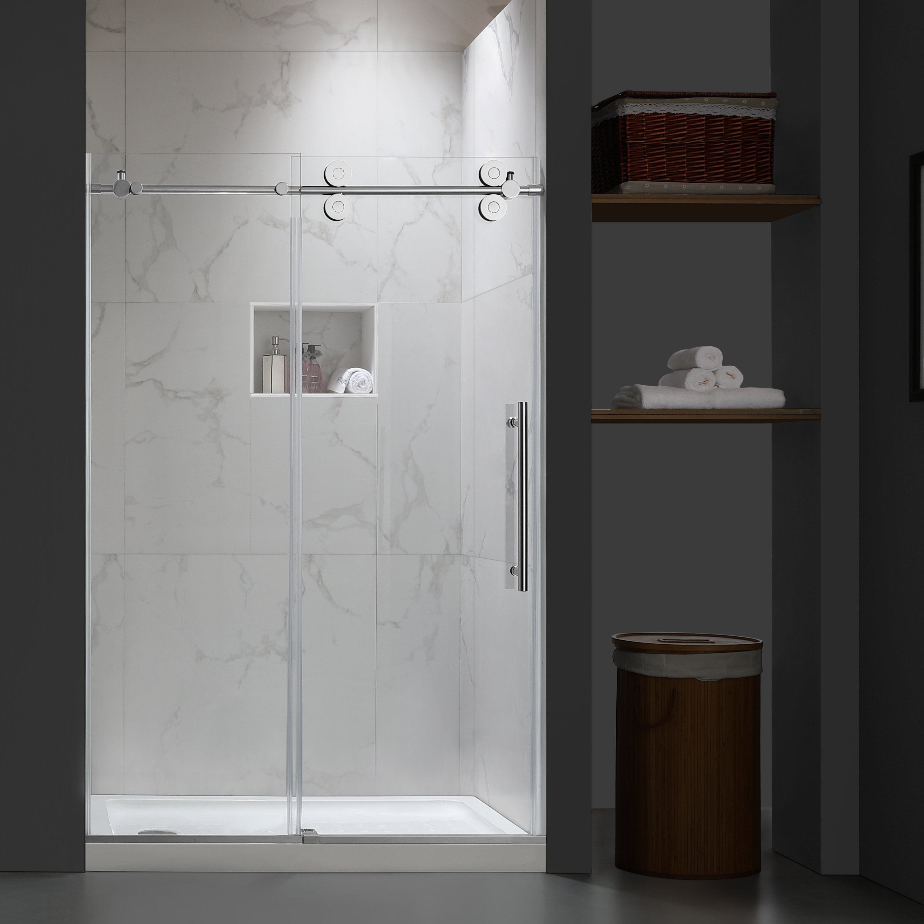 Laude Run Mccoole 48 W X 76 H Single Sliding Frameless Shower Single Sliding Frameless Shower