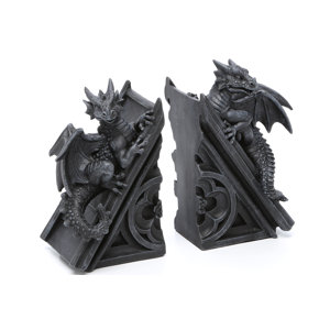 2-tlg. Bücherstützen Gotisches Schloss Drachen..