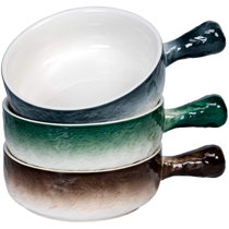Set of 4 Stew 21 Oz for Cereal Navy Swuut Ceramic Soup Bowls with Handles French Onion Soup Bowls