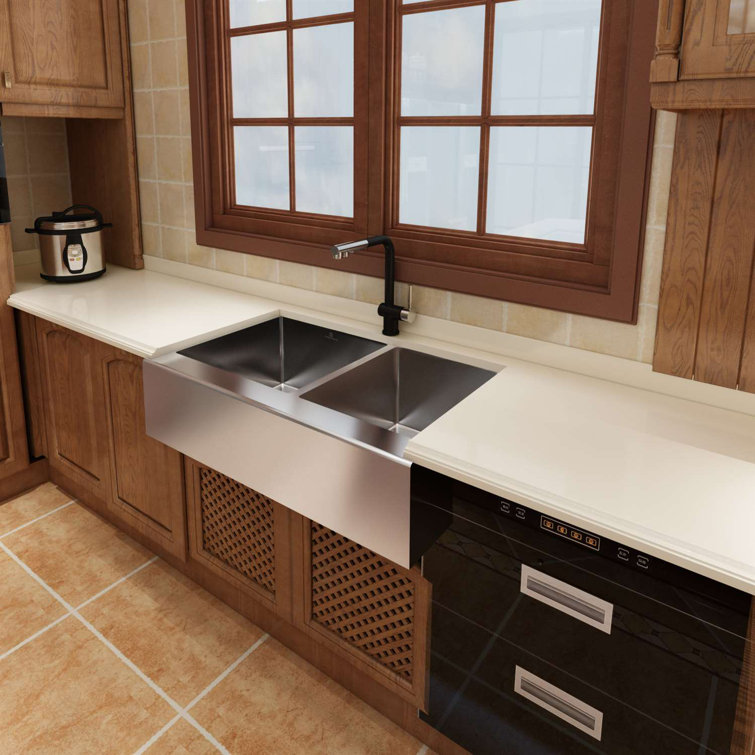 33 X 20 Inches Apron Farmhouse Double Bowl 60/40, 16 Gauge Stainless Steel  Kitchen Sink (33