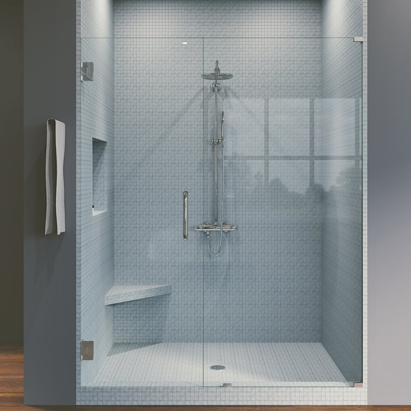 Waterfall Bath Enclosures 51 5 X 80 Hinged Frameless Shower Door Wayfair