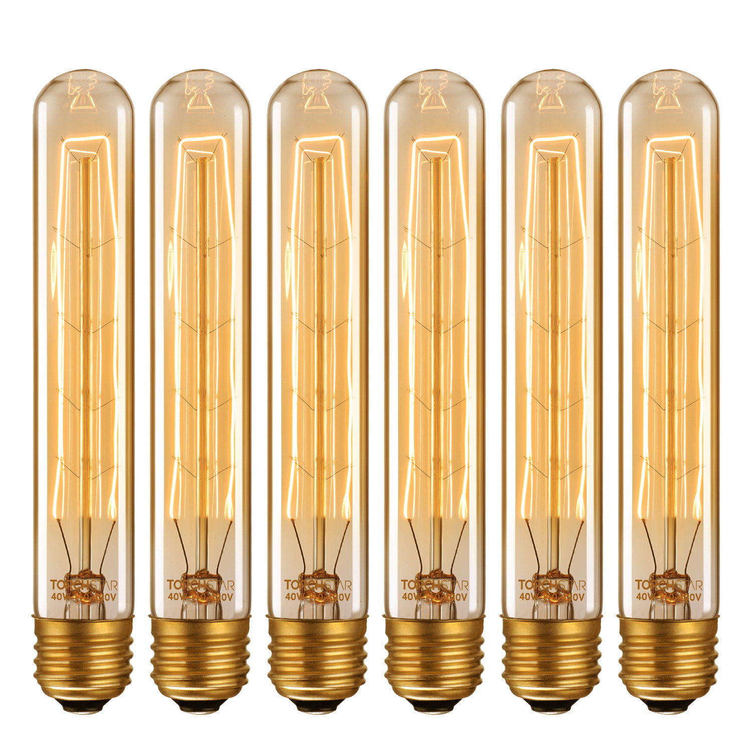 T10 LED Bulbs 40 Watt Equivalent Tubular Edison Style Filament Dimmable 450 Lumens 12-Inch 2700K 6-Pack Clear Glass T10 LED Bulbs 40 Watt Equivalent Tubular Edison Style Filament Dimmable 450 Lumens 12-Inch 2700K 6-Pack Clear Glass
