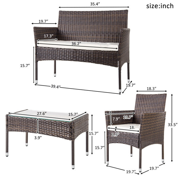 Topmax 4 Pc Outdoor Garden Rattan Patio Furniture Set Cushioned Seat Wicker Sofa (brown)