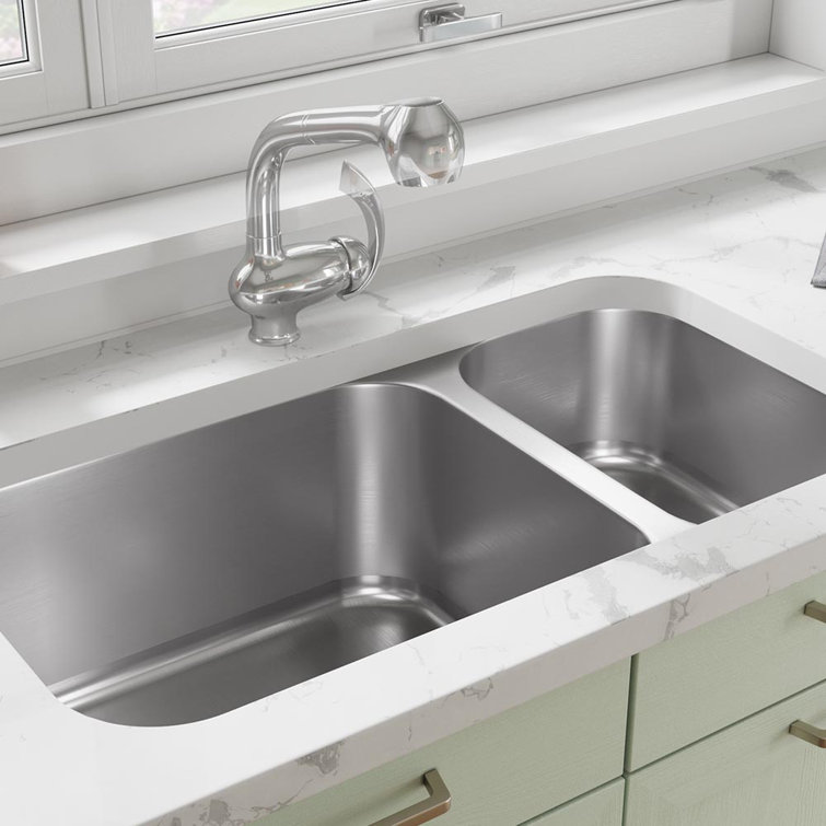 Offset double bowl kitchen sink