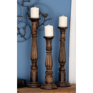 3 Piece Wood Candlestick Set