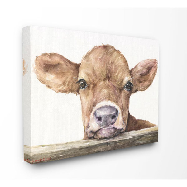Gracie Oaks Cute Baby Cow Animal Watercolor Painting Graphic Art
