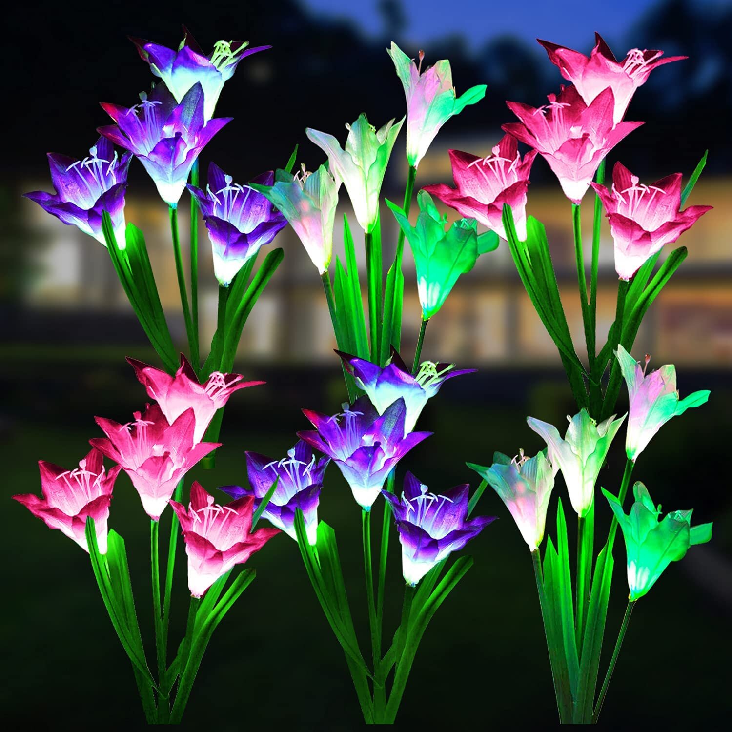 2PCS Solar Power Lily Flower LED Light Garden Stake Lamp Yard Outdoor Decor 