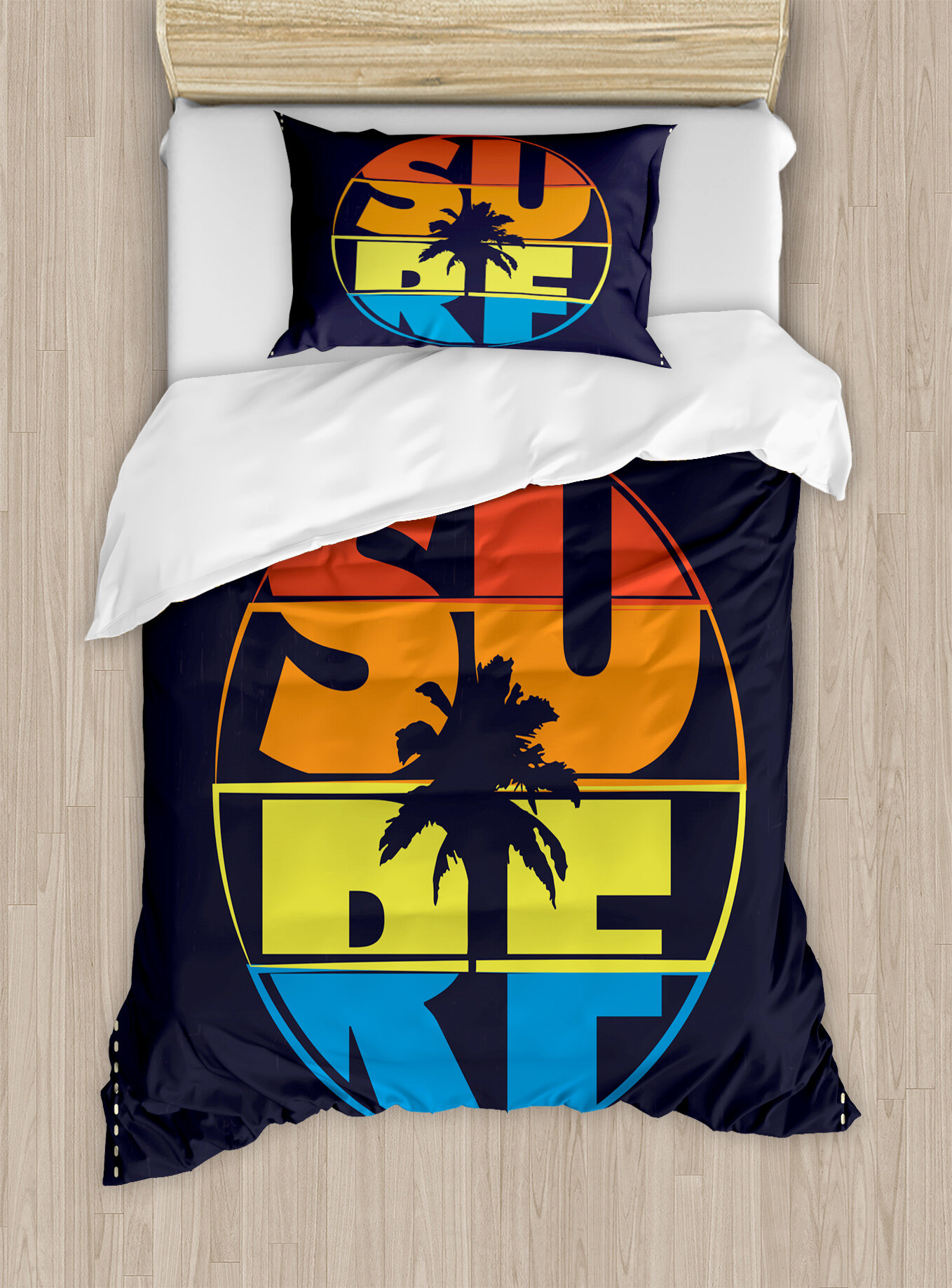Ambesonne Surf Typography With Palm Tree Silhouette Illustration