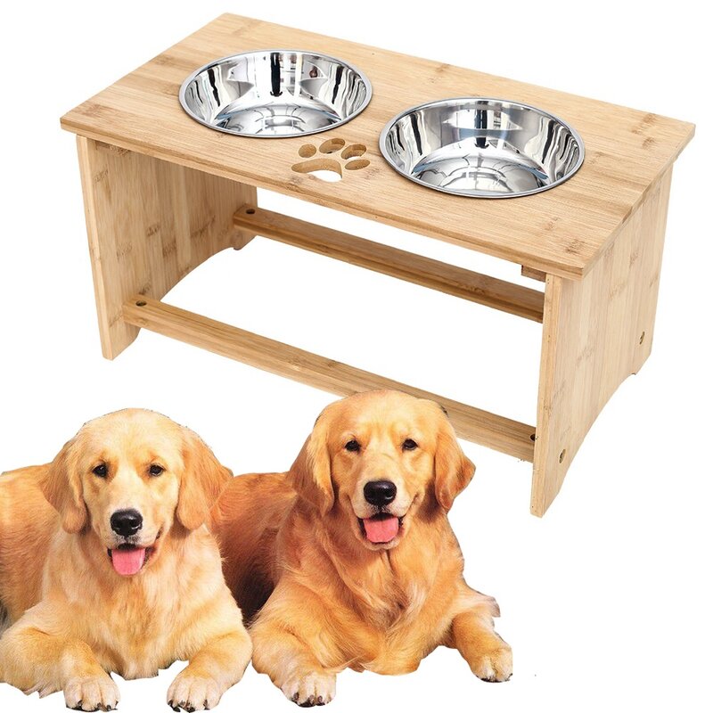 bamboo elevated dog feeder