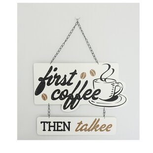 KU-DaYi But First Coffee Framed Block Sign 7 x 7 inches Rustic Farmhouse Style Solid Wood Sign Art Decor Standing On Shelf Table Friend Idea. Black 