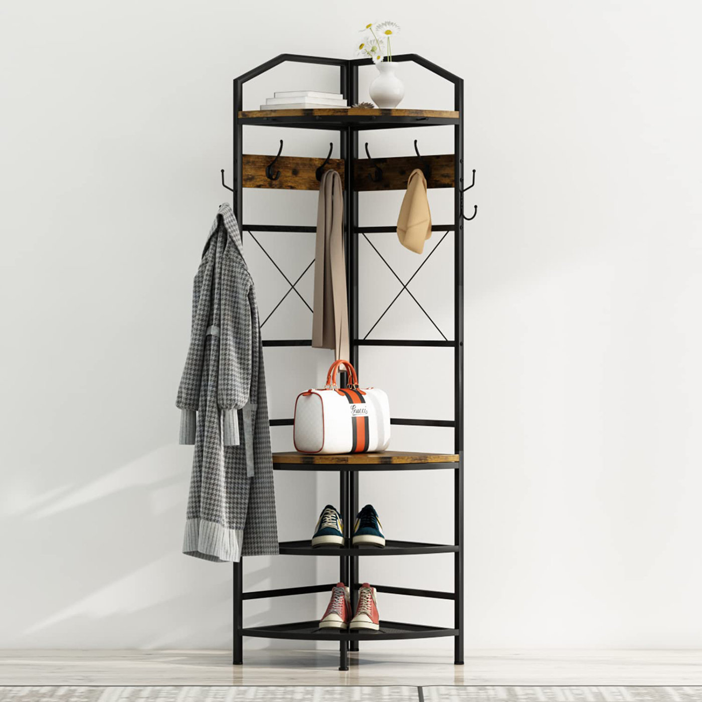 17 Stories 17.7'' Wide Steel Hall Tree with Bench and Shoe Storage Wayfair