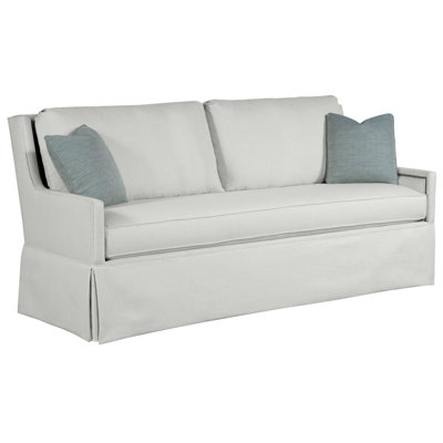 Brett 83 Square Arm Slipcovered Sofa Fairfield Chair Body Fabric 8794 Parchment Leg Color Hazelnut Nailhead Detail Black Nickel