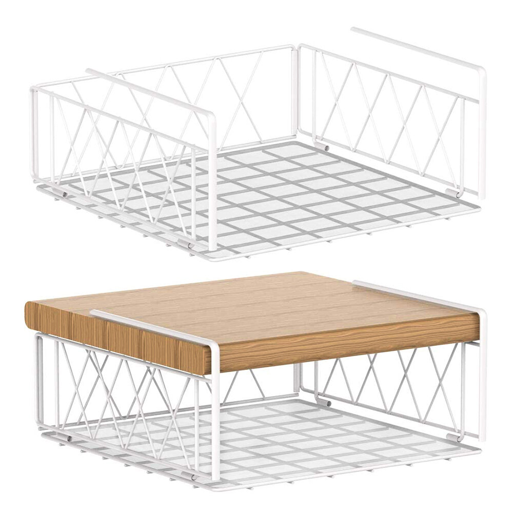 2 Pack White Under Shelf Basket Wire Storage Basket for Kitchen Pantry Desk Bookshelf