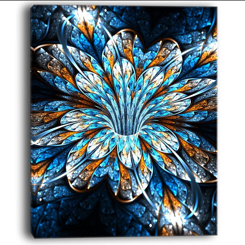 Designart Turquoise Fractal Flower In Dark Graphic Art On Wrapped Canvas Wayfair
