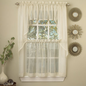 Harmony Micro Stripe Semi Sheer Kitchen Curtain Panels (Set of 2)
