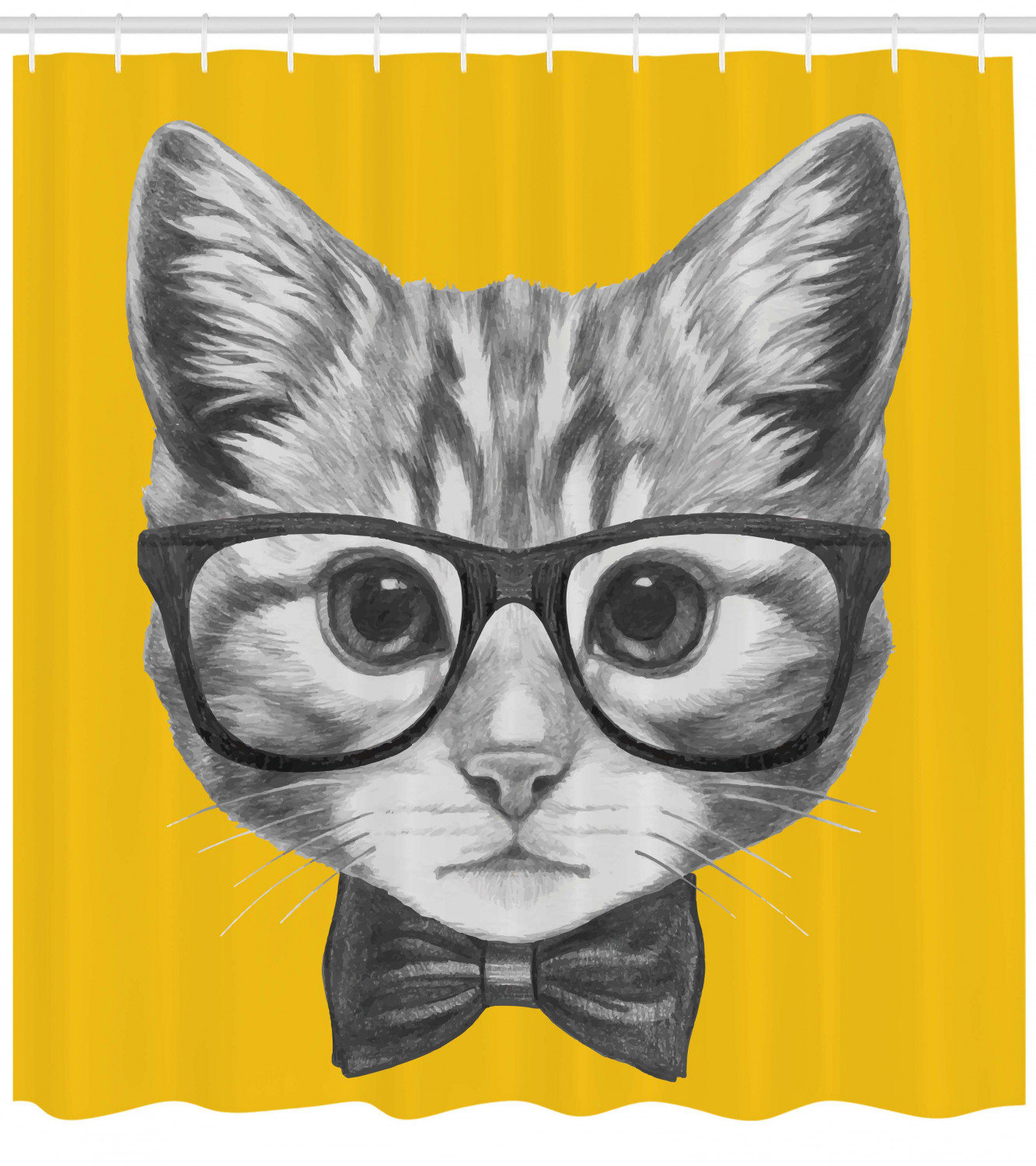 Hipster Shower Curtain Cat with Retro Glasses Print for Bathroom