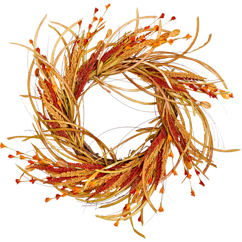 22" Fall Grass and Flower Wreath