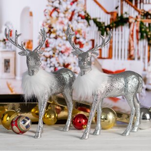 Silver Glitter Reindeer Christmas Decoration Ornament 2,4,6 Hanging Tree Bauble 