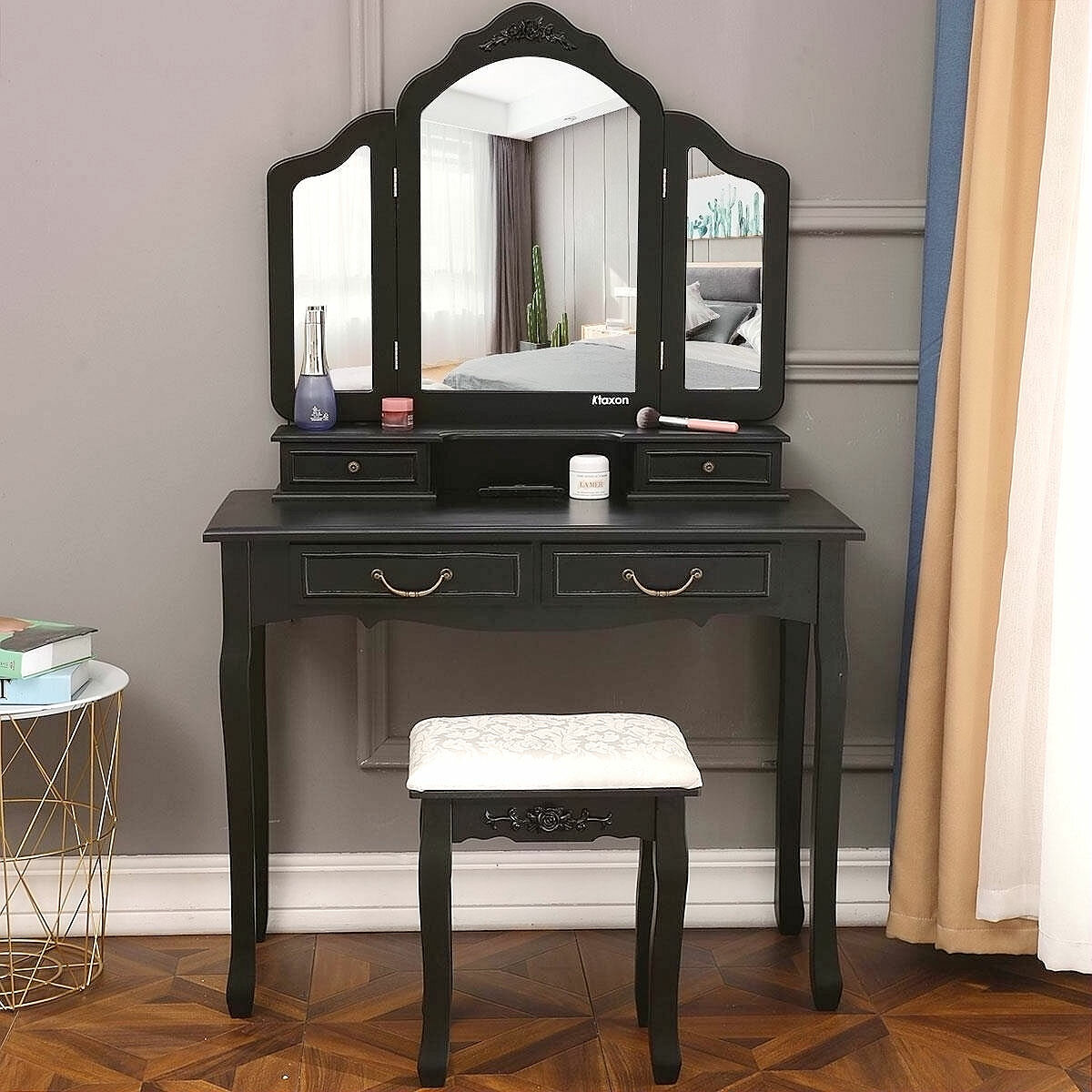 Alcott Hill Trifold Mirrors Vanity Table Set Beauty Station Black Wayfair Ca