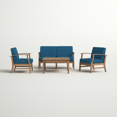 INCOMPLETE Theodore 4 Piece Teak Seating Group with Cushions