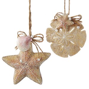 2 Piece Shell and Sand Dollar Ornament Set (Set of 2)