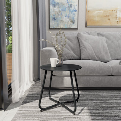 Ebern Designs Steel Patio Side Table, Weather Resistant Outdoor Round End Table