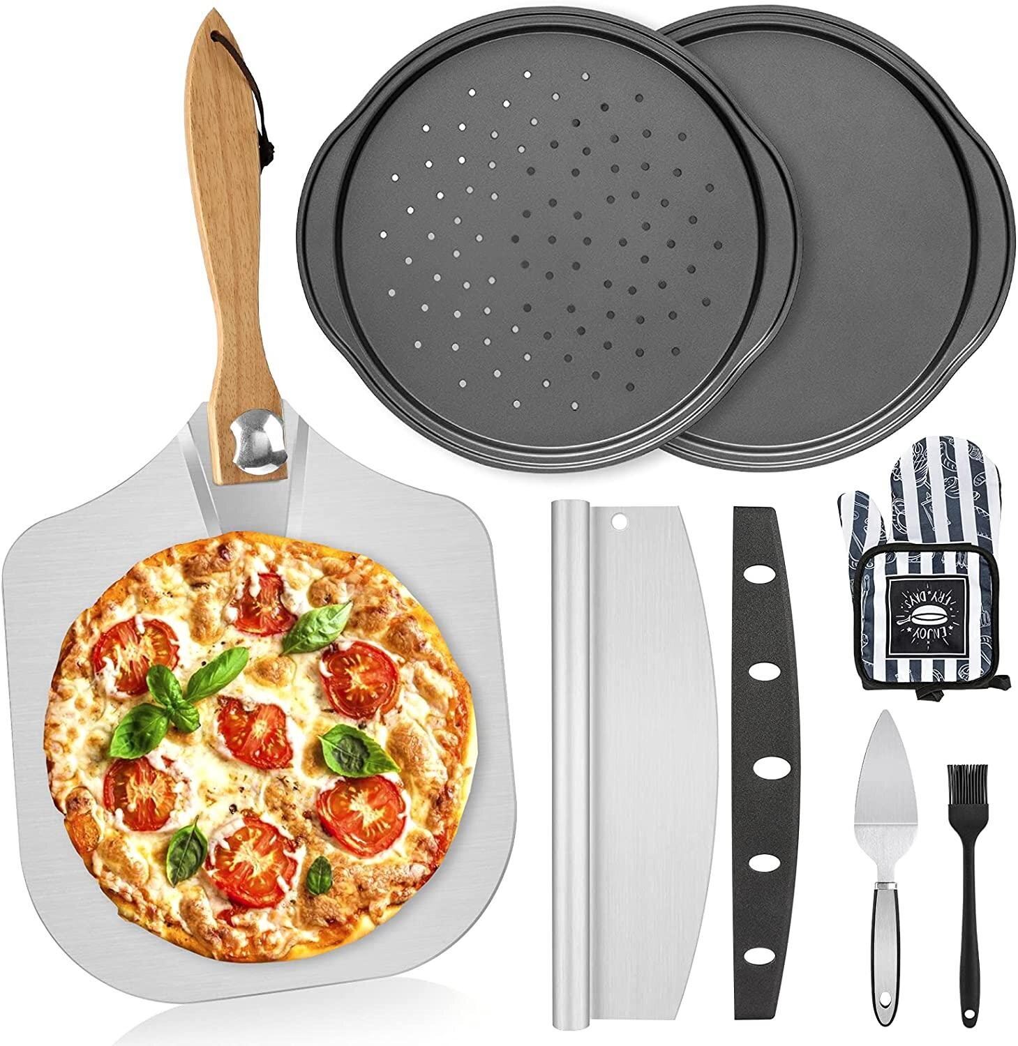 Beheren Maak een naam kathedraal GoodDogHousehold 7PCS Foldable Pizza Peel Pizza Pan Set,12" X 14" Aluminum  Metal Pizza Paddle With Wooden Handle, Rocker Cutter, Server Set, Baking  Oven Mitts, Oil Brushes, Homemade Pizza Oven Accessories | Wayfair