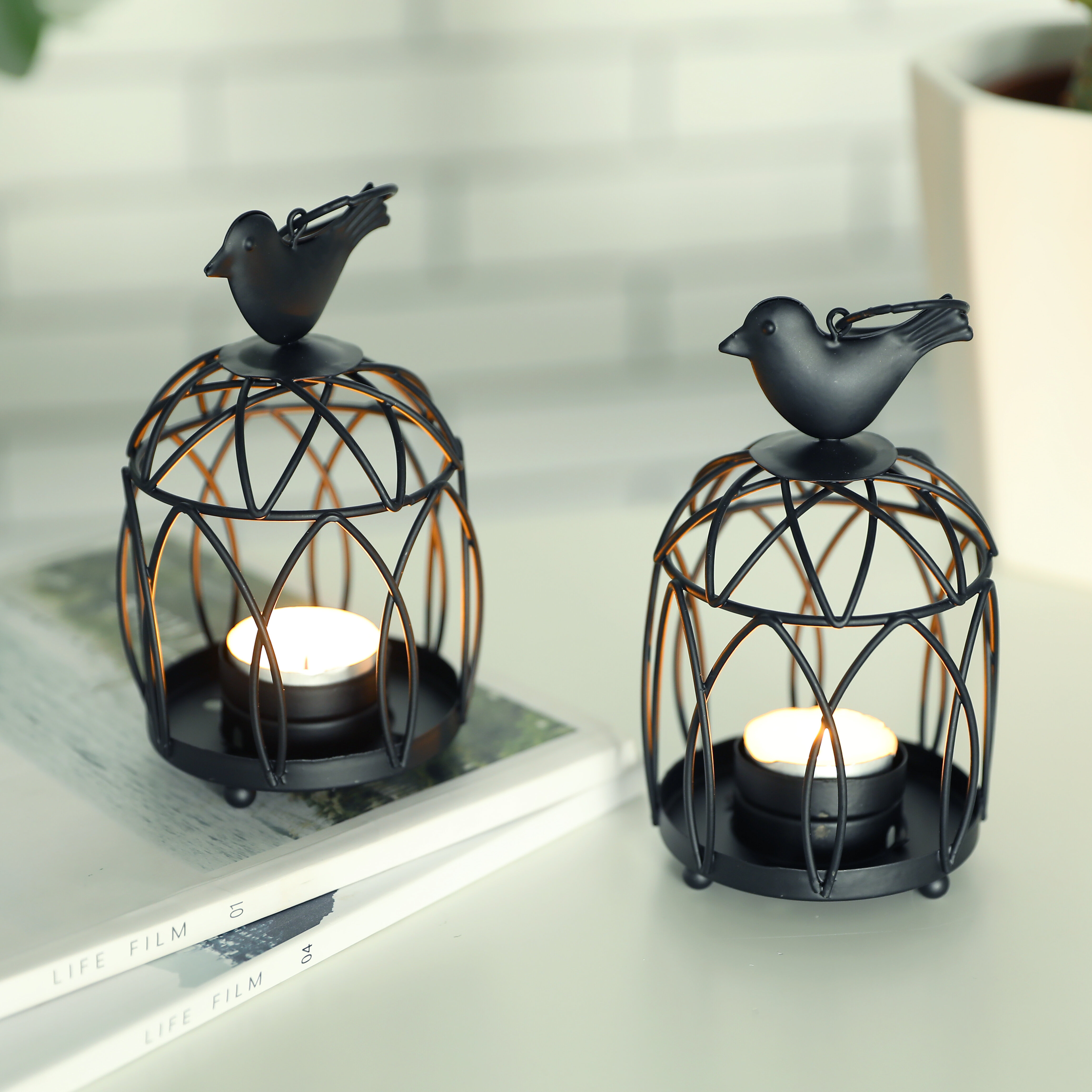 Choice of 2 Bird Cages White Ornate Hanging Wedding Centerpiece Candle Holder 