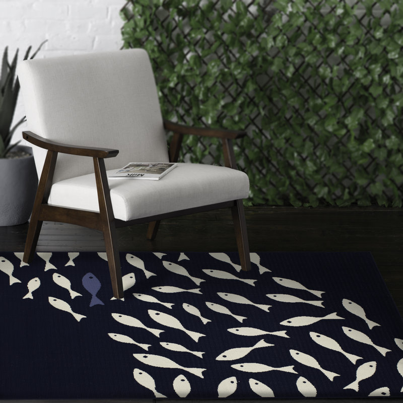Highland Dunes Timmy Navy Ivory Indoor Outdoor Area Rug Reviews Wayfair