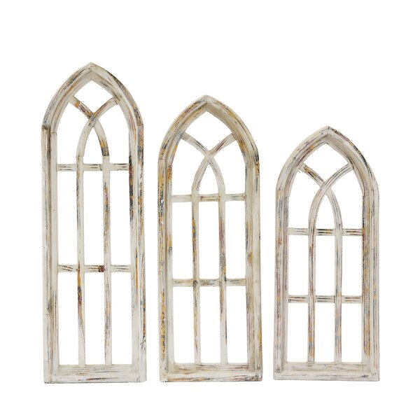 Wooden Antique Style Church WINDOW Wrought Iron Primitive Wood Gothic 27 INCH 