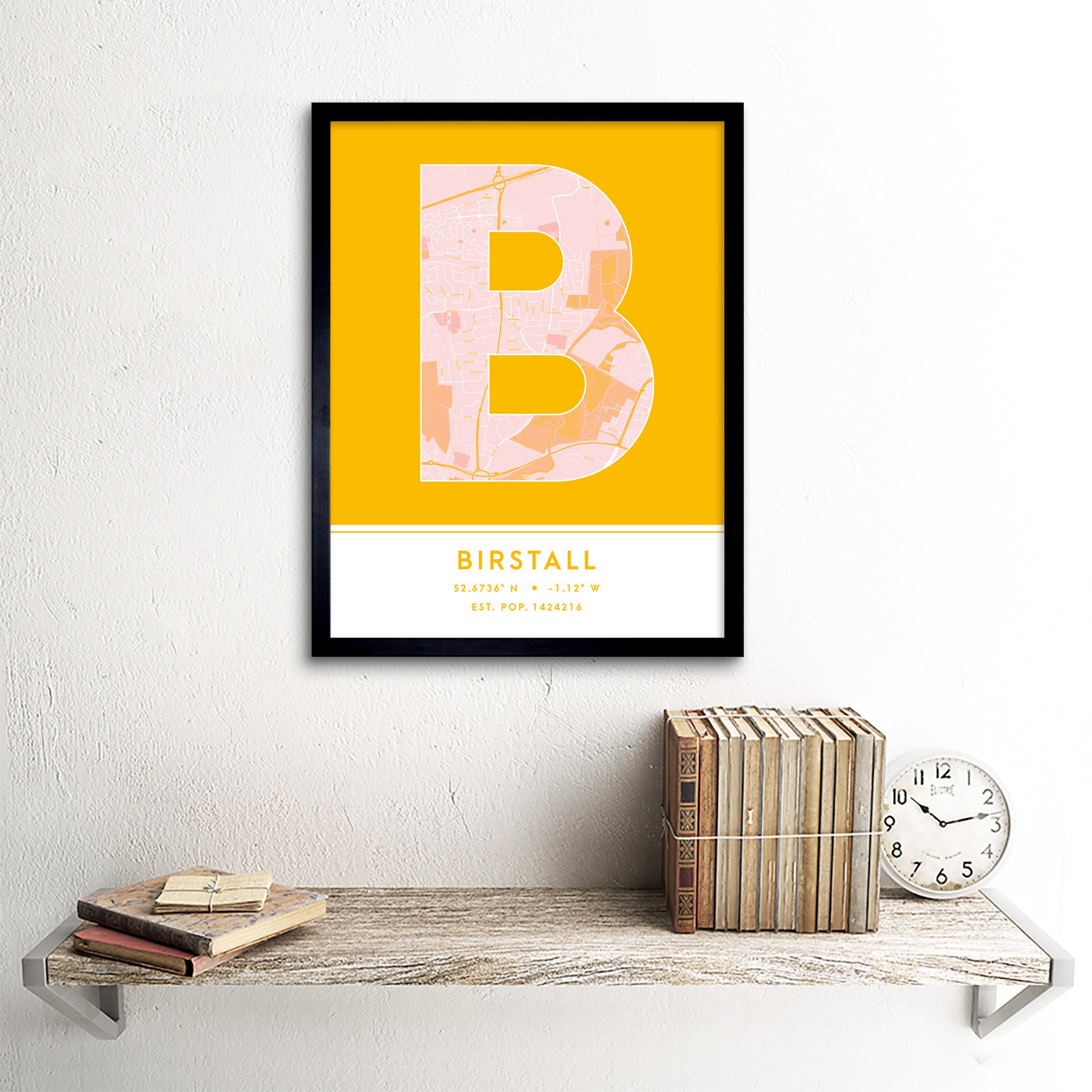 Wee Blue Coo Birstall City Map Birstall Yellow Picture Frame