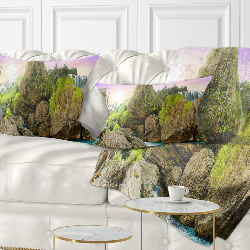 East Urban Home Printed Wild Forest And Waterfall Vietnam Lumbar Pillow Wayfair Ca