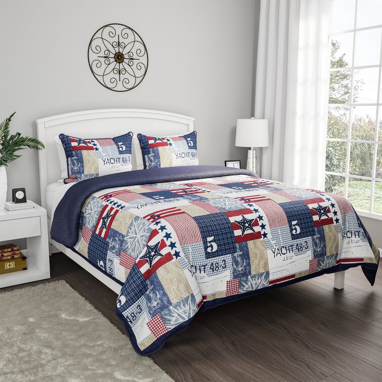 Americana Quilt Set Full Queen Size Bedding Stars Red White Blue 3 Piece . 