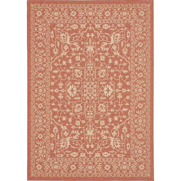 Vintage Indoor and Outdoor Area Rug High-Low Pile Unique Loom Modern Collection Botanical Ivory/Brown Contemporary 8' 0 x 10' 0 Rectangular 