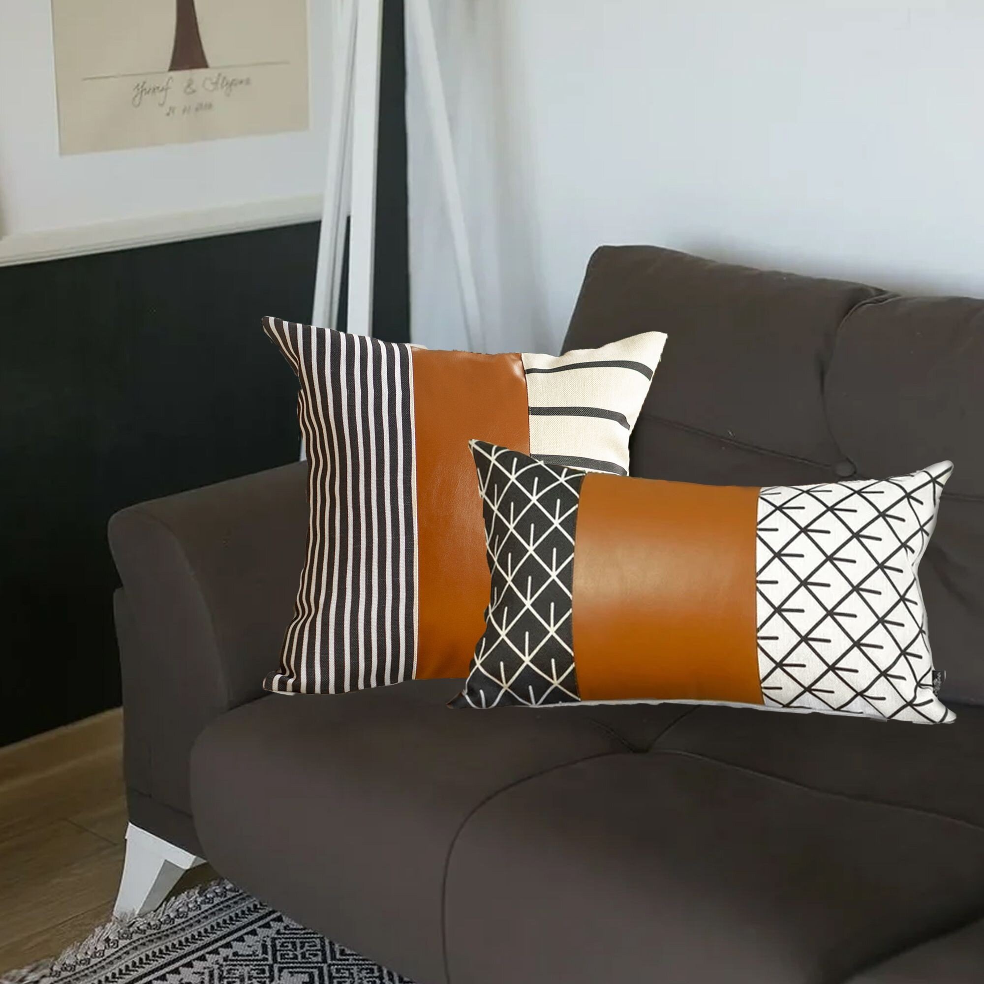 brown faux leather throw pillows