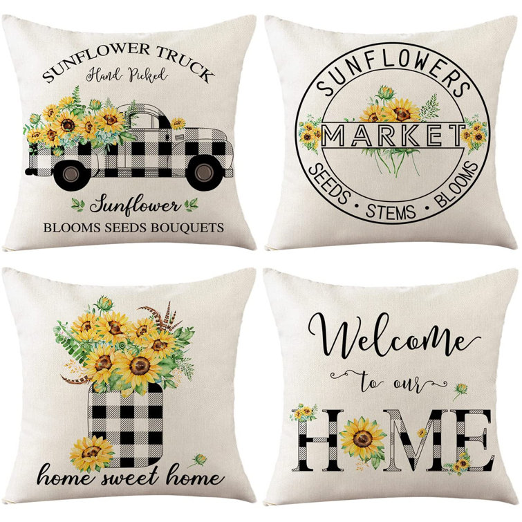 Summer Pillow Covers 18X18 Set of 4 Farmhouse Outdoor Pillow Covers Sunflower 